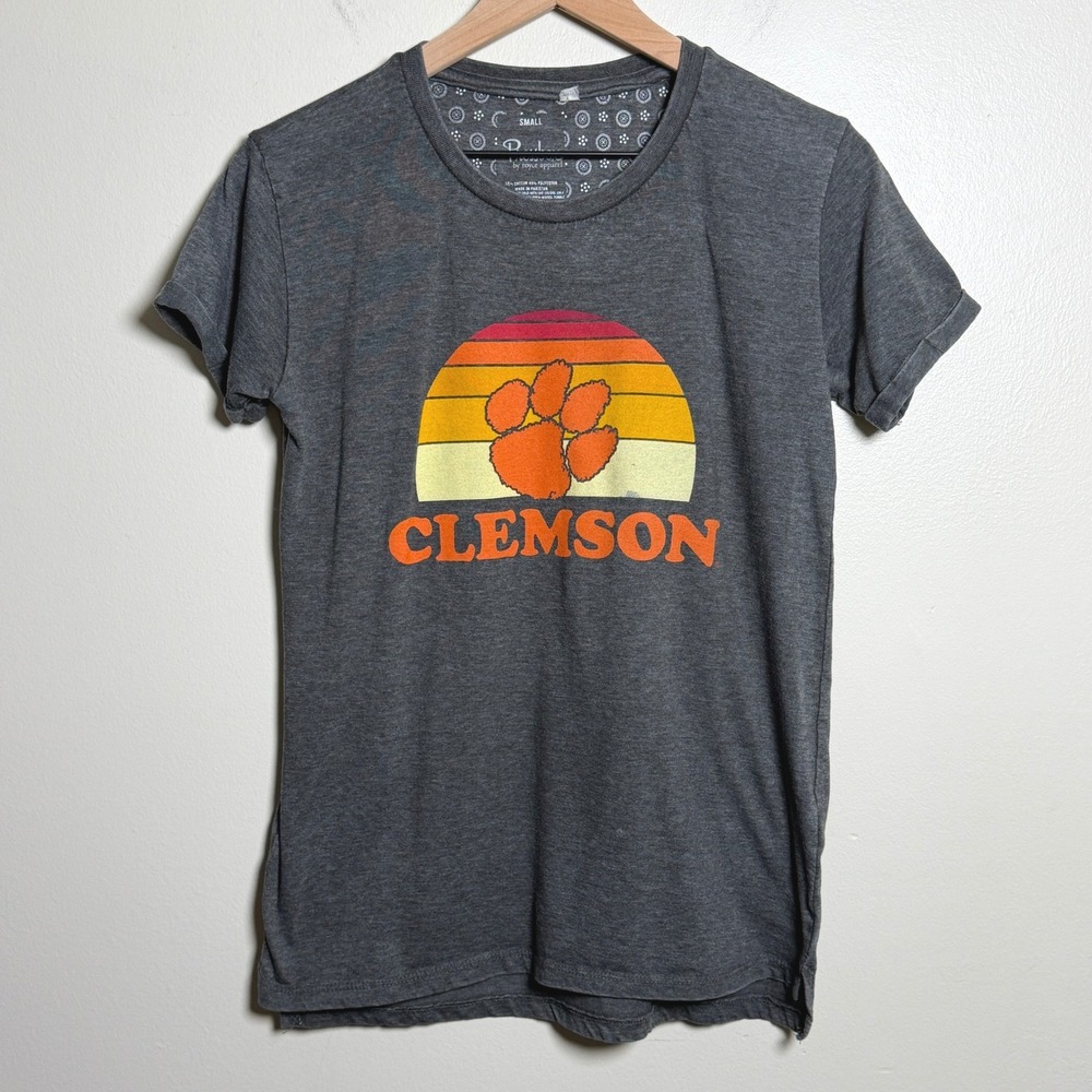 Pressbox Women Cotton T-Shirt Small Charcoal Clemson Tigers Retro Graphic Sporty